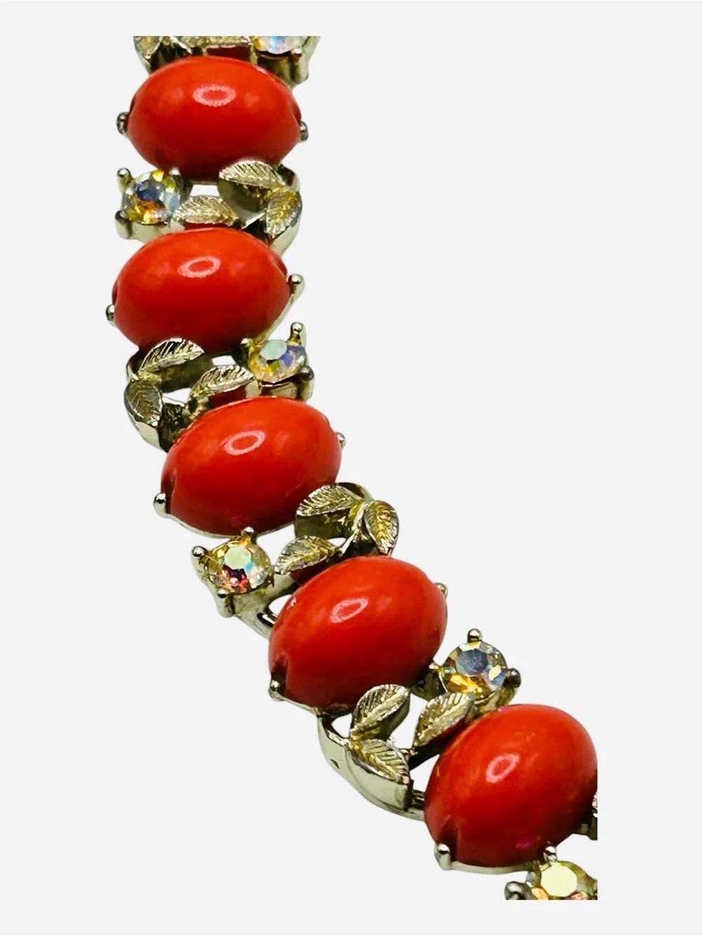 Vintage Lisner Coral Thermoset AB Rhinestone Bracelet